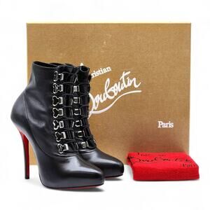Christian Louboutin Troopista 120 Leather Ankle Boots Pumps Black EU 37 US 6.5